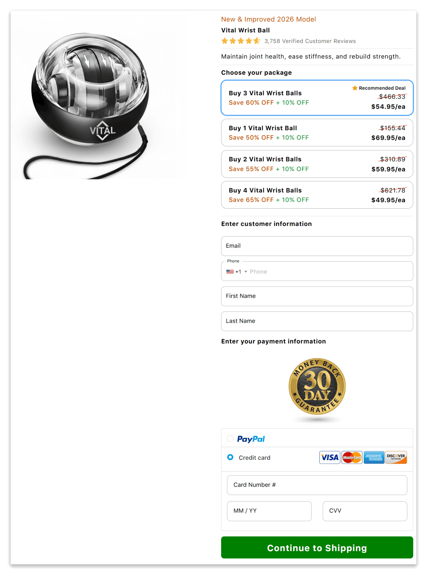 Vital Wrist Ball Secure Checkout Page